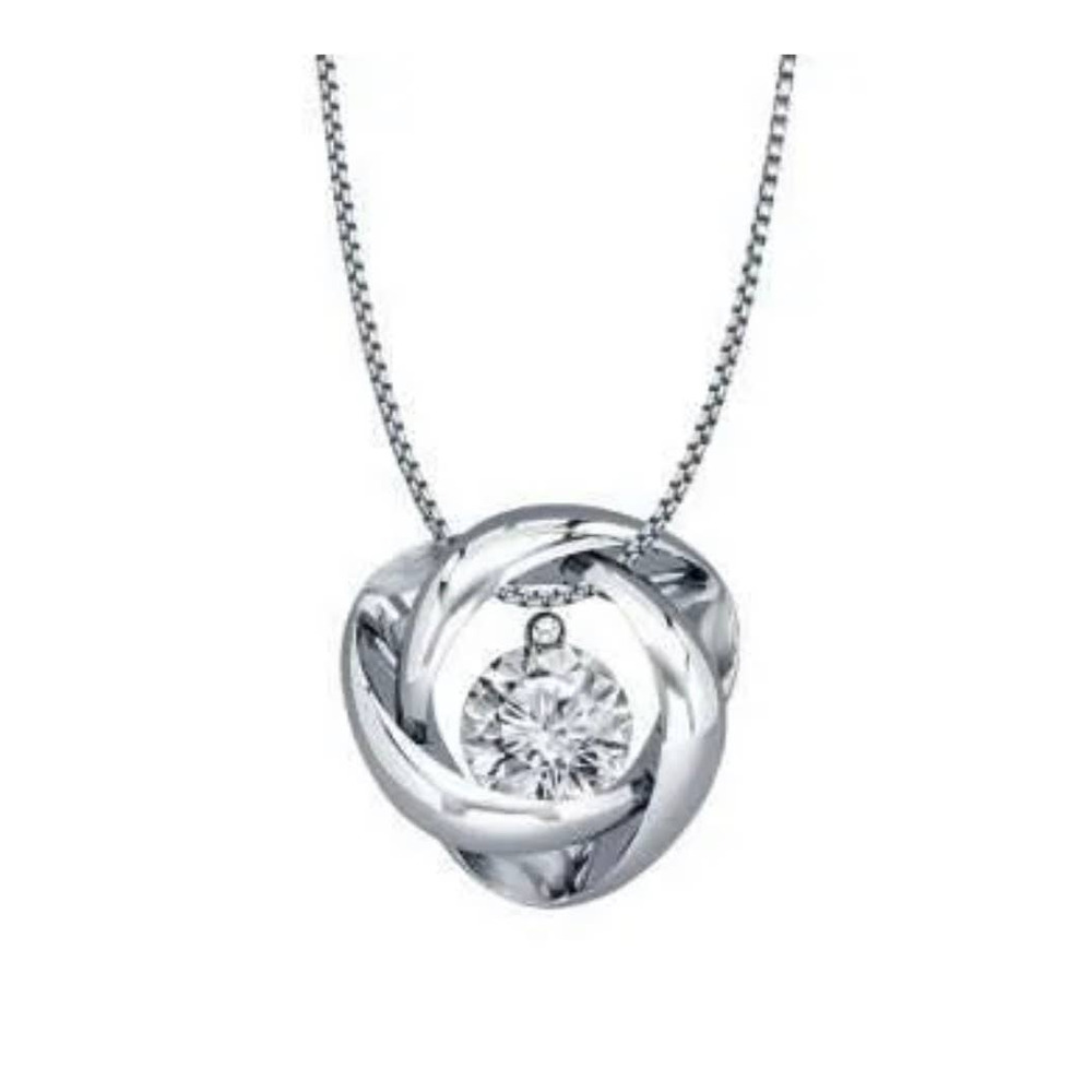 90 Facet .09 Diamond Love Knot Pendant Sterling Silver With 18” Box Chain